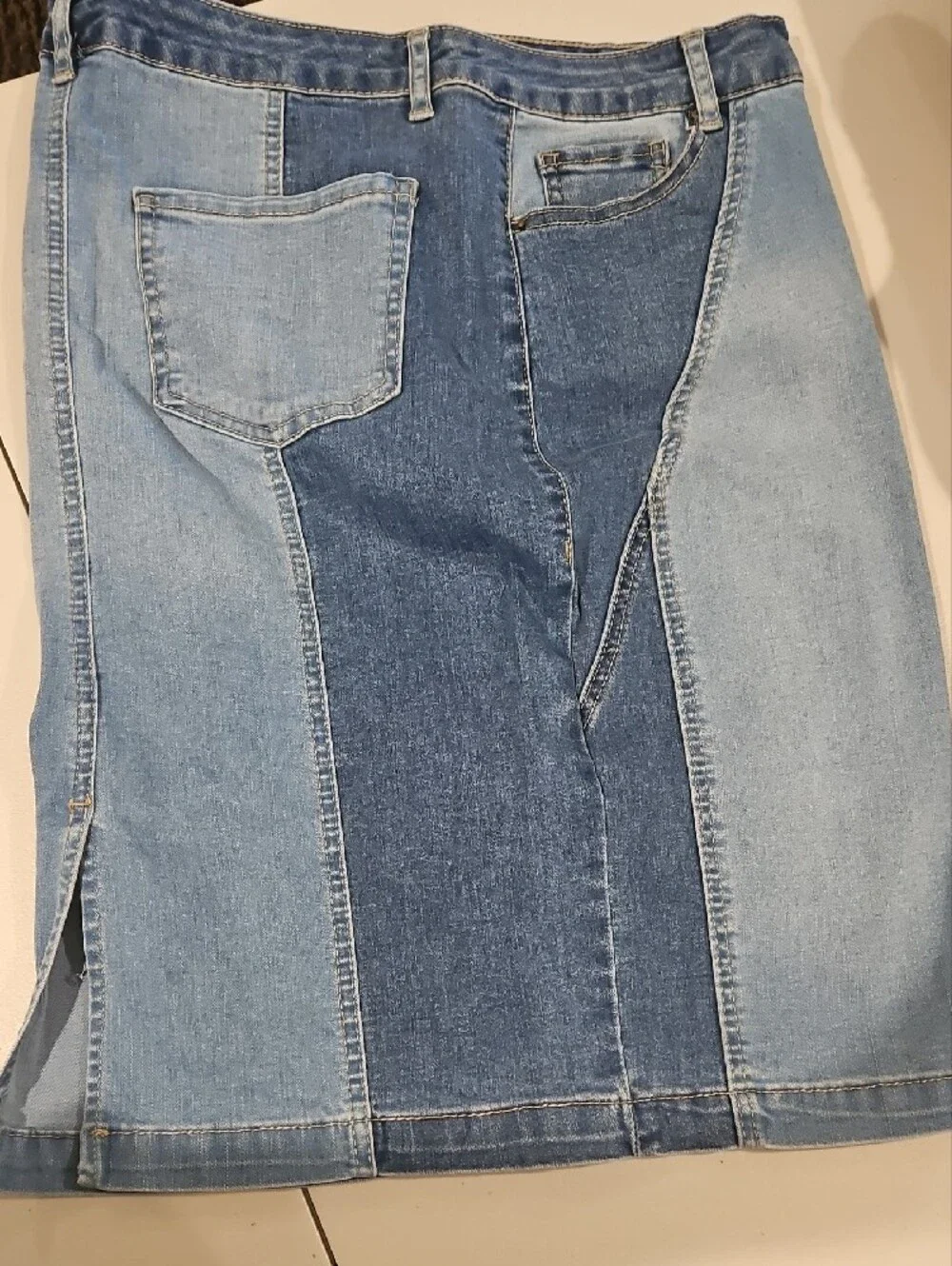 one 5 one Two-Tone Blue Denim Pencil Skirt 0051 - Picture 10 of 12